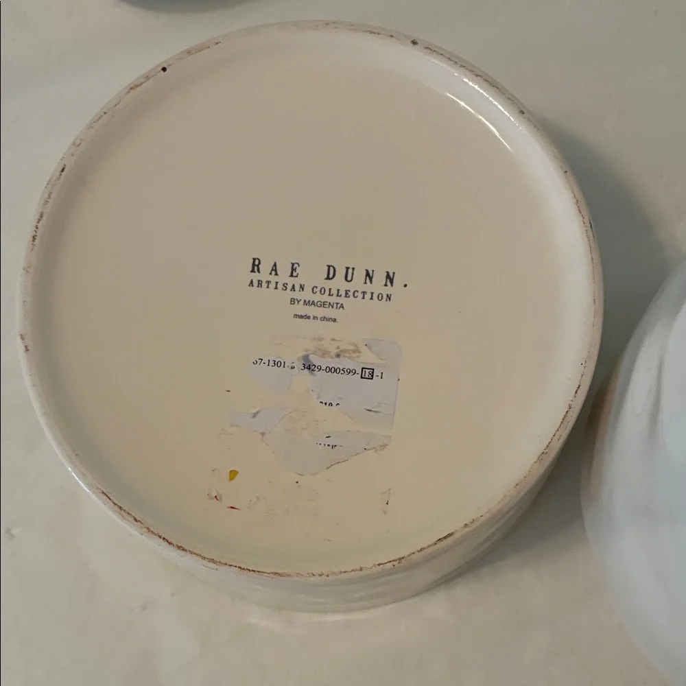 Rae Dunn White Ceramic Dog Treat Jar and Bowl Set